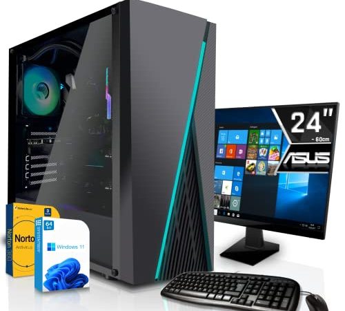 SYSTEMTREFF® Komplett PC Set AMD Ryzen 5 PRO 4650G 6x4.3GHz | AMD RX Vega 7 4K DX12 | 256GB M.2 NVMe + 1TB HDD | 16GB DDR4 RAM | Windows 11 | 24 TFT Monitor | Desktop Paket Computer für Gamer, Gaming