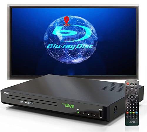 Ultra HD Blu-ray Player für Heimkino - CD DVD-Player mit HDMI/ Koaxial/ AV-Porta, Unterstützt USB-Eingang, Blu-ray Region B/2, 1-6 DVD Region Free (mit HDMI & AV Kable)