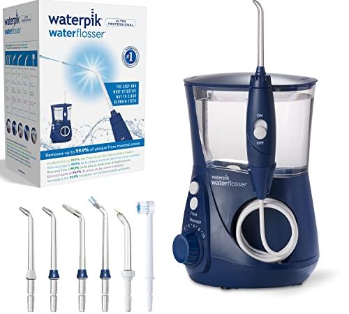 Waterpik Ultra Professional Waterflosser feststehende Munddusche mit 7 Aufsätzen, Druckbereich von 0,7-7 Bar regulierbar über 10 Druckeinstellungen, integrierter Timer, Blau (WP-663EU)