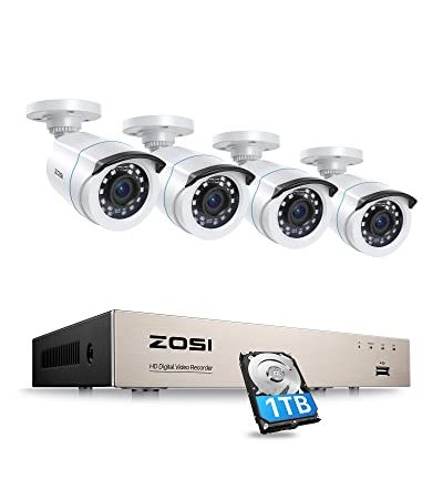 ZOSI Outdoor 1080P Überwachungskamera Set 8CH DVR mit 1TB Festplatte und 4X 1080P Außen Bullet Kamera CCTV System für Innen und Außen, 24M IR Nachtsicht
