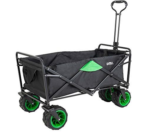 Amazon Brand - Umi Bollerwagen Offroad Transportwagen Handwagen faltbar Gartenwagen die Reifen mit Lager für Alle Gelände Geeignet (Schwarz/Grün)