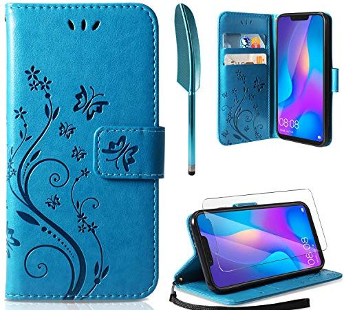 AROYI Handyhülle Huawei P Smart 2019 Flip Hülle Leder, Huawei P Smart 2019 Wallet Case Handyhülle PU Leder Tasche Case Kartensteckplätzen Ständer Schutzhülle für Huawei P Smart 2019 Blau