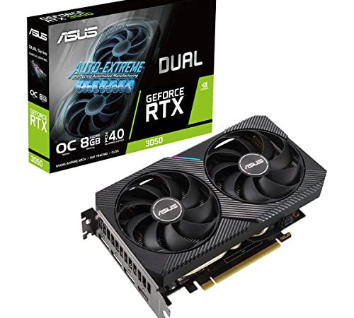 ASUS GeForce Dual RTX 3050 8GB OC Edition Gaming Grafikkarte (NVIDIA Ampere, GDDR6 Speicher, PCIe 4.0, 1x HDMI 2.1, 3X DisplayPort 1.4a, DUAL-RTX3050-O8G) 3304807664, Schwarz