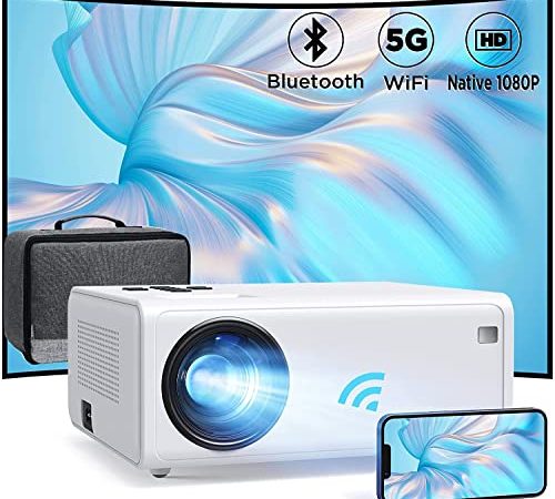 Beamer, Full HD 1080P 5G WiFi Bluetooth Beamer 8500 Lumen, 240'' Display 75% Zoom LED Heimkino Video Beamer, 90000 Stunden Lebensdauer Kompatibel mit Fire Stick, Smartphone, PS5 (mit Tragetasche)