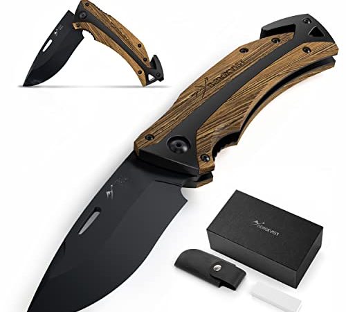 BERGKVIST K30 Tiger Klappmesser (Zweihandmesser) - 3-in-1 Outdoor Taschenmesser mit Glasbrecher & Gurtschneider für Camping & Survival - Mitführen in Deutschland erlaubt