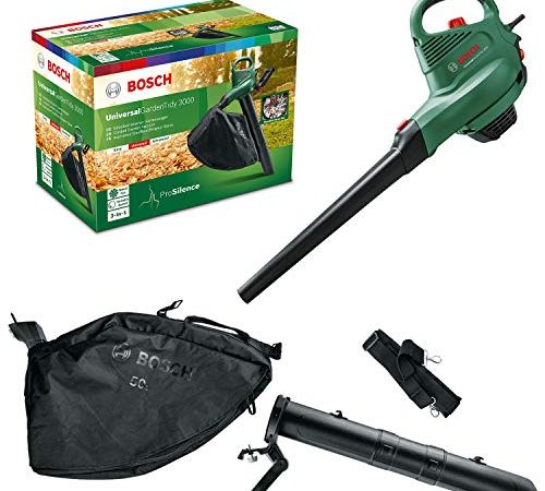 Bosch elektrischer Laubsauger/Laubbläser UniversalGardenTidy 3000 (3000 W, Fangsack 50 l, stufenlose Drehzahleinstellung, zum Blasen, Saugen und Häckseln von Laub, im Karton)