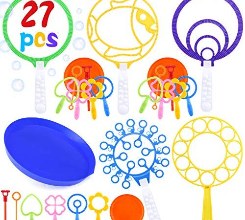 INNOCHEER Seifenblasen Set für Kinder, 27 Stück Große Seifenblasenstäbe - Seifenblasen Blase Zauberstab Einstellen Seifenblasen,Kinder Seifenblasen Set Multibubbler für Sommer Outdoor aktivitäten