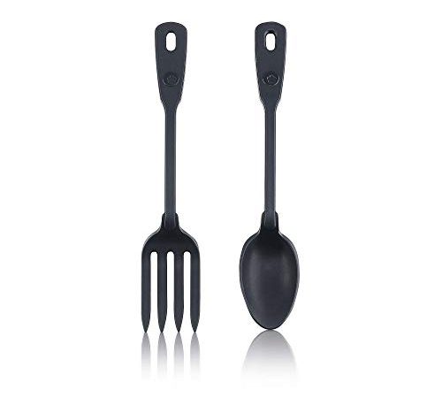 Kochblume Servier Set, 2-teilig, Löffel und Gabel | Premium Lebensmittelsilikon mit Edelstahlkern (anthrazit)