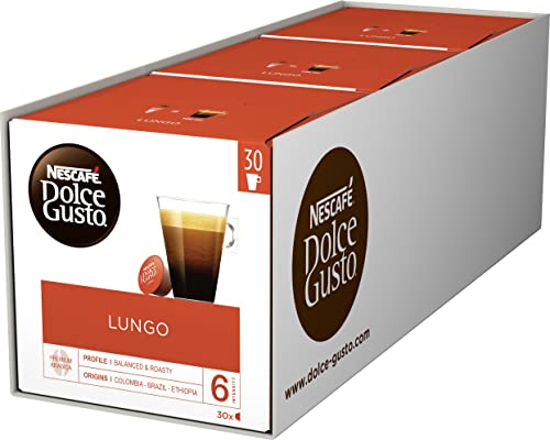 NESCAFÉ Dolce Gusto Lungo, XXL-Vorratsbox, 90 Kaffeekapseln, 100% Arabica Bohnen, Feine Crema und kräftiges Aroma, Schnelle Zubereitung, Aromaversiegelte Kapseln, 3er Pack (3 x 30 Kapseln)