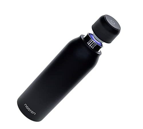 Noaton Naturaq Schwarz 600 ml, UV-C, Wasserreiniger, selbstreinigende Edelstahl-Isolierte Wasserflasche, Thermosflasche, leichte, für Camping, Wandern, Reisen