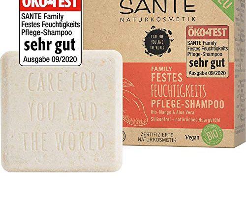 SANTE Naturkosmetik Festes Shampoo für trockenes Haar, Vegane Formel mit Bio-Aloe Vera und Mango, Festes Feuchtigkeits-Shampoo, 1 x 60 g