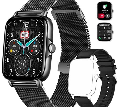 Smartwatch Herren mit Telefonfunktion 1.7 Zoll Touch-Farbdisplay Armbanduhr mit Musik Spielen, Pulsmesser, Schlafmonitor, Sportuhr Wasserdicht Schrittzähler Fitnessuhr für Android iOS