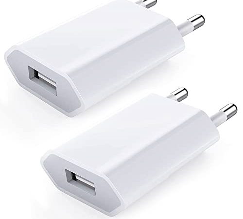 USB Ladegerät 2-Pack USB Netzteil Ladestecker 5V-1A Universal Stecker Adapter Steckdose Stromadapter Netzstecker Ladestecker kompatibel für iPhone 12/13/11/X/8/7, Samsung Galaxy, Huawei, Handy - Weiß