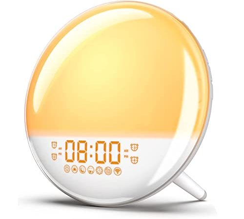 Wake Up Licht Lichtwecker Intelligente WiFi Wecker mit Licht Radiowecker Sonnenaufgang lampe mit Dual Wecker 4 Alarme,7 natürlichen Sounds, digitale LED-Uhr, unterstützt APP-Steuerung mit UKW-Radio