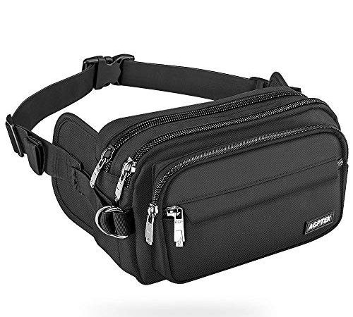 AGPTEK Bauchtasche für Herren und Damen, wasserdichte Gürteltasche mit 5 Einzelfächern, Hüfttaschen für Hundespaziergänge, Reise, Wanderung und Outdoor-Aktivität, Schwarz