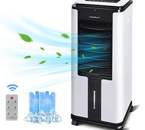 Aigostar Air Cooler 4-in-1 Mobile Klimaanlage ohne Abluftschlauch, Luftkühler mit Wasserkühlung Verdunstungskühler Luftbefeuchter, Oszillierend Mit Fernbedienung, 12h Timer, 7L Wassertank, 2 Eisbox