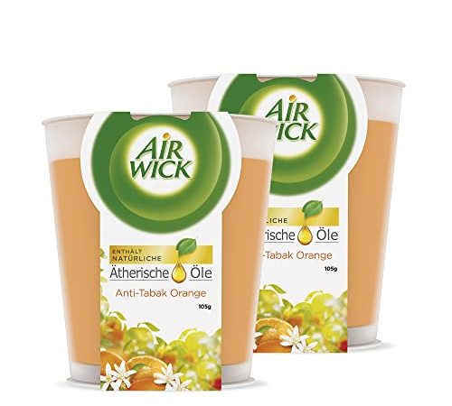 Air Wick Wohlfühl-Duftkerze im Glas Anti-Tabak – Duft: Orange – Enthält natürliche ätherische Öle – 2 x Duftkerze in Orange