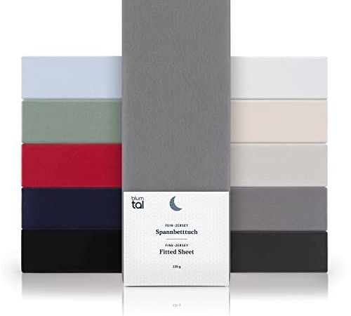 Blumtal Basics Jersey Spannbettlaken 180x200cm - Oeko-TEX Zertifiziert, 100% Baumwolle, bis 25cm Matratzenhöhe, Grau