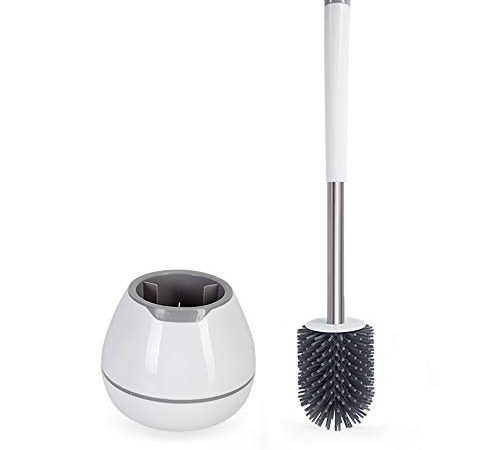 BOOMJOY Toilettenbürste, WC-Bürsten Halter Silikon Borsten Klobürste mit Halter Pinzette - Weiß