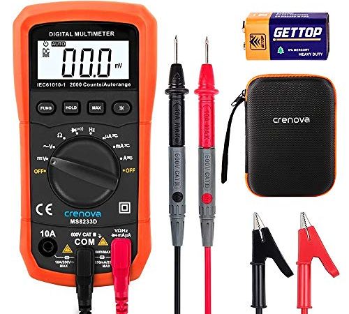 Crenova MS8233D Auto-Rang Digital Multimeter Spannungsprüfer Strommessgerät Voltmeter Messgerät Tester mit LCD-Anzeige Hintergrundlicht Messleitungen (Orange)