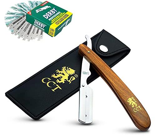 Das Cambridge Cut Throat ™ Barber Rasiermesser für gerade Rasur – Swing Lock Rasiermesser mit Derby Rasierklingen und Leder Reisetasche - Geschenke für Männer – Pflege Set Geschenk für Herren