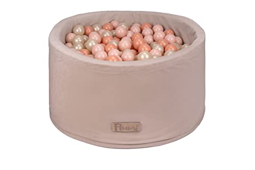 Flumi Personalisierte Bällebad Baby ab 1 Jahr - Bällepool Kinder 90x40cm mit 200 Bällebad Bälle ∅ 7cm in EU hergestellt - Oeko-TEX und CE-Zertifiziert - (Beige)