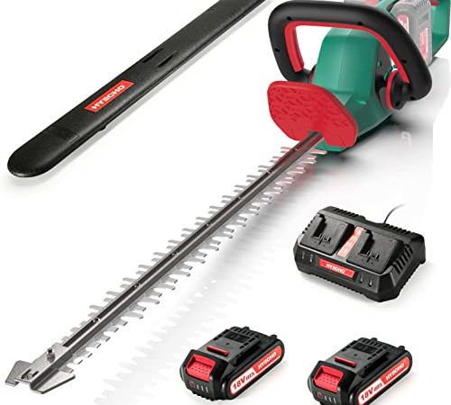 Heckenschere Akku 36V Bürstenlosem Motor Heckenschere Elektrisch 60 cm Akku Heckenschere mit Akku und Ladegerät Heckenschneider Drehgriff 26 mm Zahnabstand 2000SPM für Hecken und Sträucher (HYECHO)