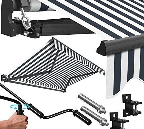 KESSER® Gelenkarmmarkise Markise Gelenkmarkise 300 x 250cm Terrassenmarkise Klemmmarkise Sonnenmarkise inkl. Wandhalterung Sonnenschutz Balkonmarkise wasserabweisend Alu/Polyester, Weiß/Anthrazit