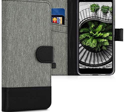 kwmobile Wallet Case kompatibel mit Google Pixel 3a - Hülle mit Ständer - Handyhülle Kartenfächer Grau Schwarz