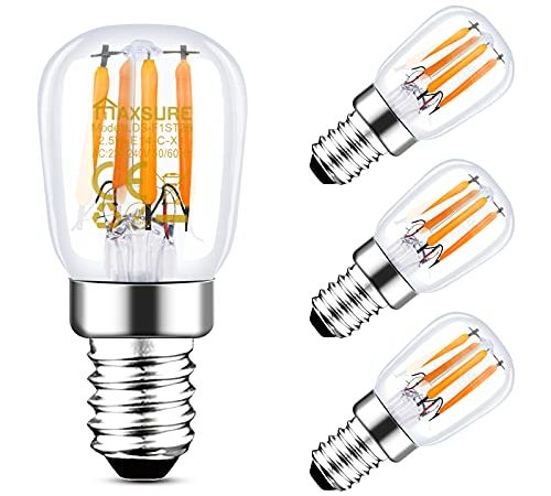 Maxsure LED Kühlschranklampe E14 LED Lampe Warmweiß, 2.5W Ersatz für 25W Halogenlampen, 260 Lumen, 2700K, Wasserdicht, für Tischlampen, Nähmaschinen, Dunstabzugshauben, 4er Pack [Energieklasse A++]