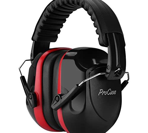 ProCase Gehörschutz Lärmschutz Kopfhörer Ohrenschützer mit Rauschunterdruck Professionell faltbar Kapselgehörschutz Safety Ear Muffs NRR 28dB Schallschutz für Autismus Schießsport Jagd Bau -Rot