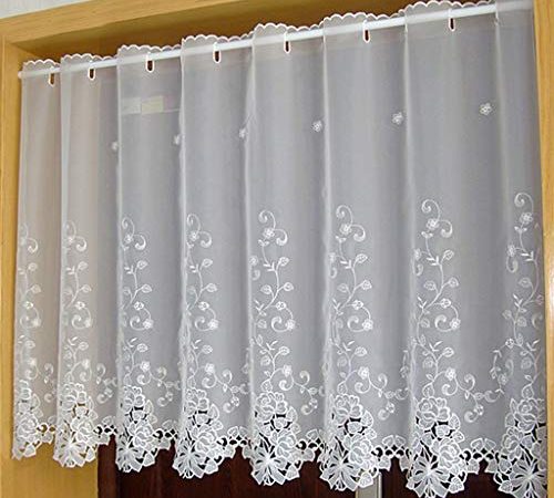 Scheibengardine Voile Kurzstore Hohl Stickerei Vorhang Durchstangenzug Gardine Küche Tür Korridor Gardine Creme 1 Stück HöhexBreite 75x150cm