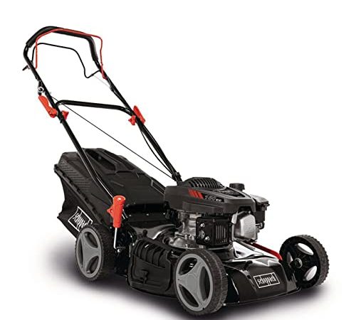 Scheppach Benzin Rasenmäher LM161-46S mit Antrieb | 460mm Schnittbreite | 150ccm Hubraum mit 3000W Leistung | 7-fache Schnitthöhenverstellung | 55 Liter Fangkorb mit Mulchfunktion & Seitenauswurf