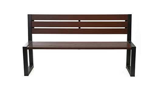 Sellon24® Parkbank Wetterfest Gartenbank Stahl Massiv Holz Palisander Gestell Gartenmöbel Modern Sitzbank (02004)