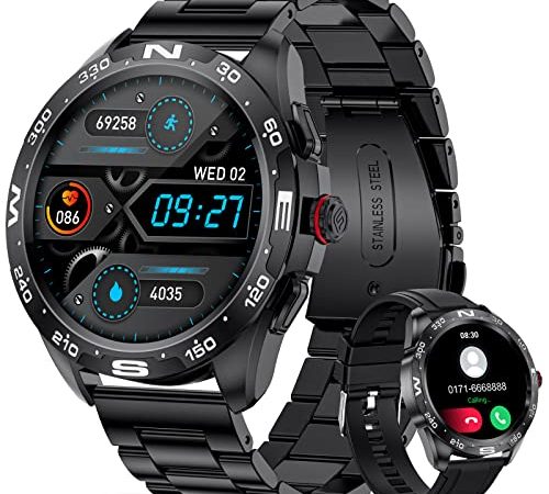 Smartwatch Herren mit Telefonfunktion,1.32 Zoll HD Voll Touchscreen Armbanduhr Herren Smartwatch mit Pulsmesser Schlafmonitor Schrittzähler,20 Sportmodi IP67 Fitness Tracker Kalorien Android iOS
