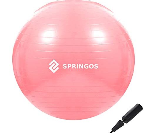 SPRINGOS Fitnessball, Gymnastikball, Sitzball, Physiotherapie, Schwangerschaft, Balance Ball, Turnball, Fitness Ball, Gummiball, Gleichgewicht, Gewichtsverlust, rutschfest, leicht (Rosa 75 cm)