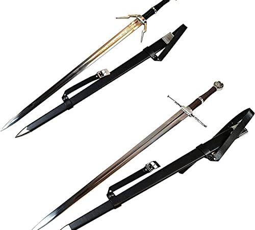The Witcher Schwerter Set – Geralt von Riva Silberschwert Typ I + Stahlschwert mit Scheide, Metallschwerter, Cosplay, Silber Schwert, Stahl Schwert, Geschenk für Sammler und Fans, exklusives Bundle