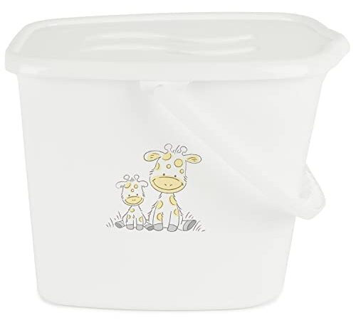 Bieco Windeleimer mit Deckel und Tragegriff im Giraffen Motiv | 24x 35x 26 cm | Mülleimer mit Deckel | Windeleimer Geruchsdicht | Eimer Mit Deckel | Eimer 18 L | Mülleimer Kinderzimmer | Wickeltisch