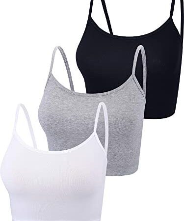 Boao Spaghetti-Träger-Shirt, Tanktop, bauchfreies Top für Sport, Yoga, Schlafen, 3 Stück - mehrfarbig - Klein