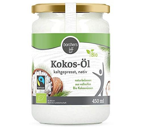 borchers Bio-Fairtrade Kokosöl Nativ | Naturbelassen | Erste Kaltpressung | zum Kochen Braten und Backen | Vegan | 450ml