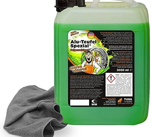 detailzone Felgenreiniger Set: 1x TUGA Alu Teufel Spezial grün 5 Liter + 1x Microfasertuch 40x40 cm grau