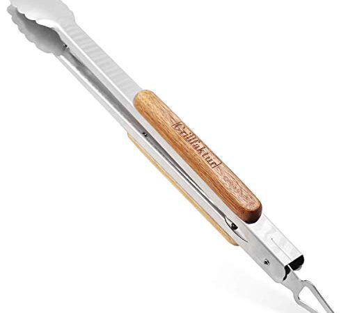 Grillfaktur® Lange Edelstahl Grillzange (45 cm) mit Griff aus hochwertigem Echtholz
