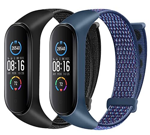 Huamanlou Nylon Armband Kompatibel mit Xiaomi Mi Band 7/Mi Band 6/Mi Band 5/Mi Band 4/Mi Band 3 Armband, Weiches Sport Uhrenarmband Verstellbarer Ersatzarmband für Herren Damen