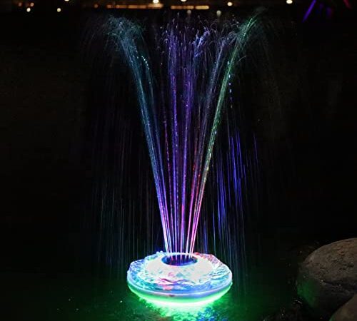 LanBlu Schwimmender Springbrunnen mit Unterwasser Lichtshow, Aufladbar Batteriebetriebener Pool Wasserfontäne mit Farbwechsellicht, 6 Lichtmodi, Fontäne für Pool, Teich, Whirlpool, Badewanne