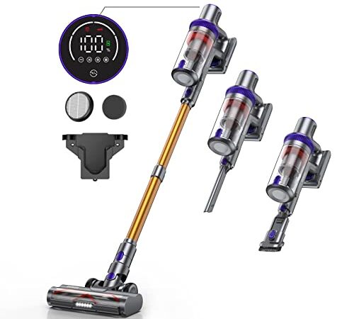 Laresar Elite 3 Akku Staubsauger, 33000pa Kabelloser Staubsauger mit Touchscreen, Bis zu 50 Min Laufzeit, Kabelloser Anti-Tangle-Staubsauger, 400W, Kantenreinigung, 1.5L Staubspeicherkapazität