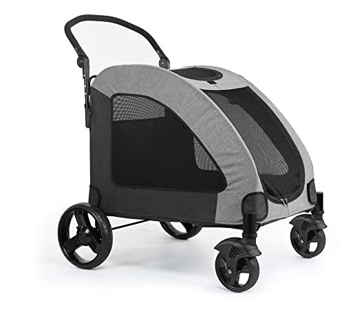 Nisorpa Dog Buggy großer Hundewagen Faltbarer tragbarer Hundewagen Kinderwagen aus Oxford-Stoff Belastbarkeit bis 60 kg - grau