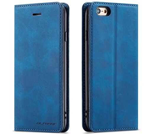 QLTYPRI Hülle für iPhone 6 Plus 6S Plus, Premium Dünne Ledertasche Handyhülle mit Kartenfach Ständer Flip Schutzhülle Kompatibel mit iPhone 6 Plus 6S Plus - Blau