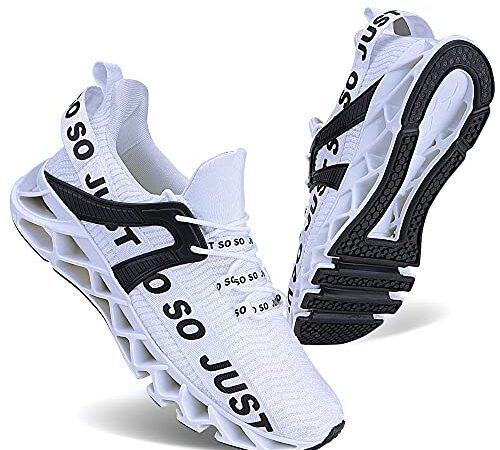 Wonesion Herren Fitness Laufschuhe Atmungsaktiv rutschfeste Mode Sneaker Sportschuhe,2 Weiß,43 EU