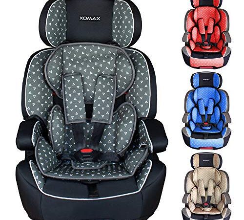 XOMAX XL-518-Grau Kindersitz mit ISOFIX I mitwachsend I 9-36 kg, 1-12 Jahre, Gruppe 1/2/3 I 5-Punkt-Gurt und 3-Punkt-Gurt I Bezug abnehmbar und waschbar I ECE R44/04 I grau/schwarz