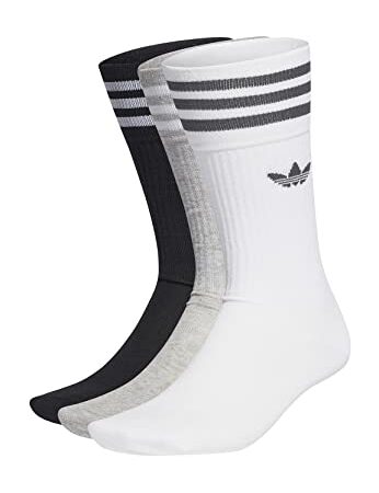 adidas Unisex Solid Crew Socken, Weiß/Mittel Graue Heather/Schwarz, 38 EU